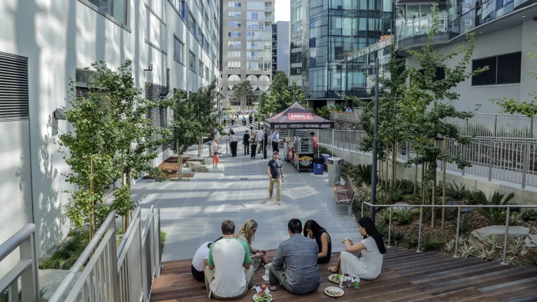 People enjoying the outdoor space at Rincon Place.