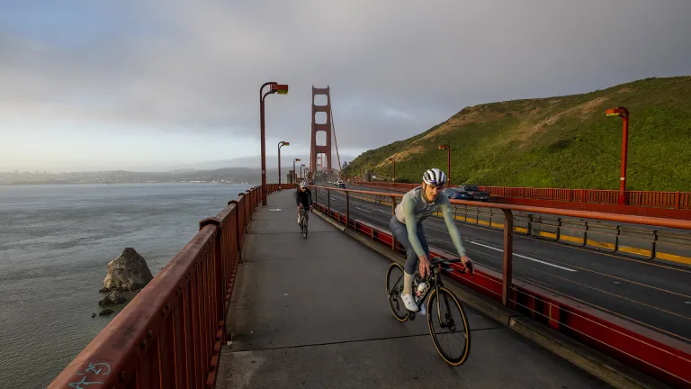 Cyclists on the Golden Gate Bridge on Bike to Wherever Day 2025.