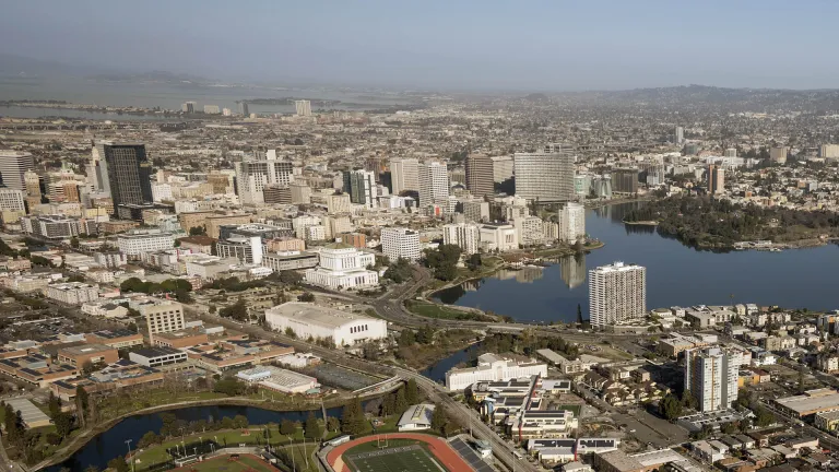 Aerial over Lake Merritt, Oakland.