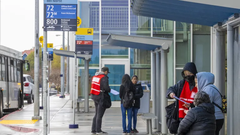 MTC staff surveying transit passengers at El Cerrito del Norte station.