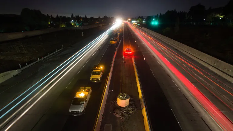 A completed CIDH (Cast-In-Drill-Hole) structural foundation for an express lane sign placed in the future reconstructed median barrier of I-680.