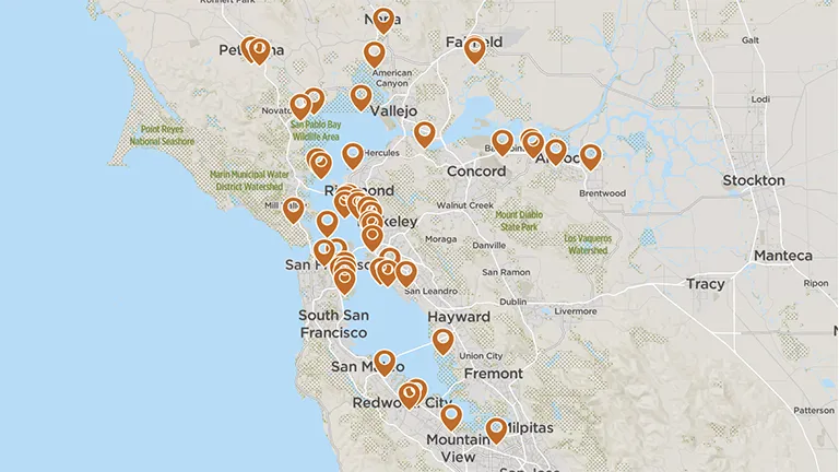 Screen capture of the San Francisco Bay Water Trail interactive map tool.