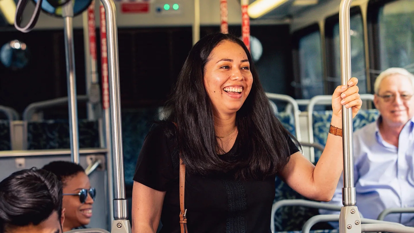 Smiling passengers on a LAVTA bus.