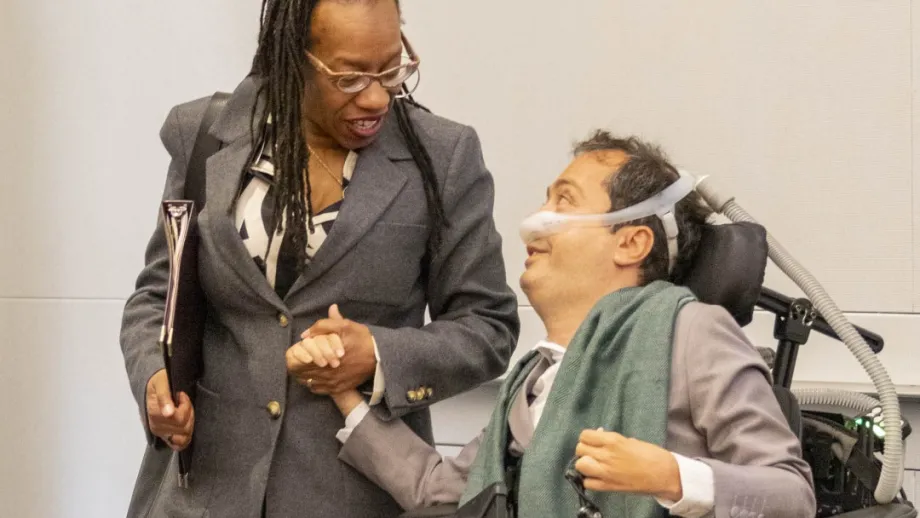 U.S. Representative Lateefah Simon with Dr. Victor Santiago Pineda at the Accessible Futures Conference.