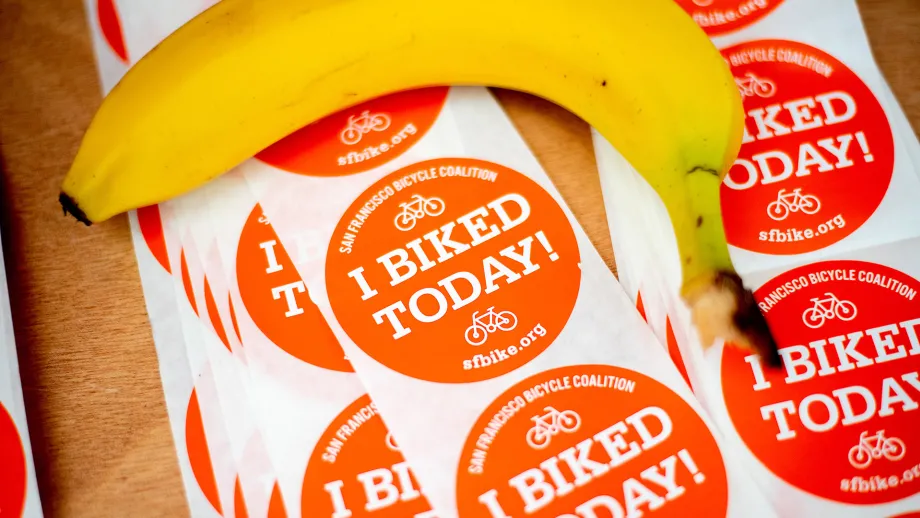 A banana and "I biked today" stickers.