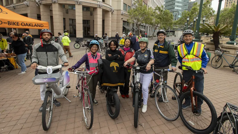 Oakland Mayor Sheng Thao and friends on Bike to Work Day.