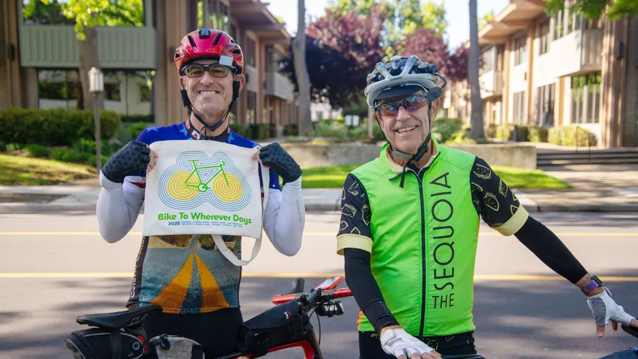 Cyclists in Cupertino on Bike to Wherever Days 2025.