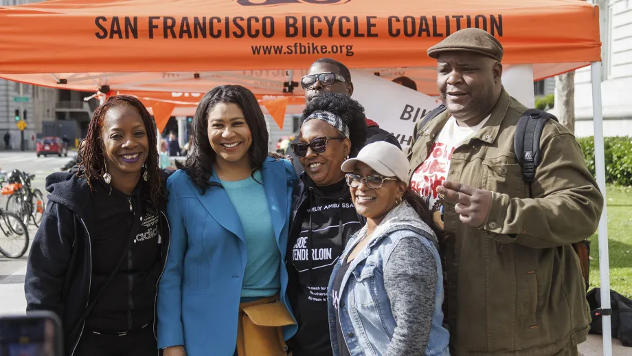 San Francisco Mayor London Breed and friends at the San Francisco City Hall Bike to Work Day Energizer Station.