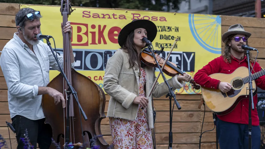 A band playing at the Santa Rosa Block Party on Bike to Work Day.