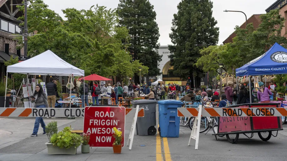 A closed street at the Santa Rosa Block Party on Bike to Work Day.