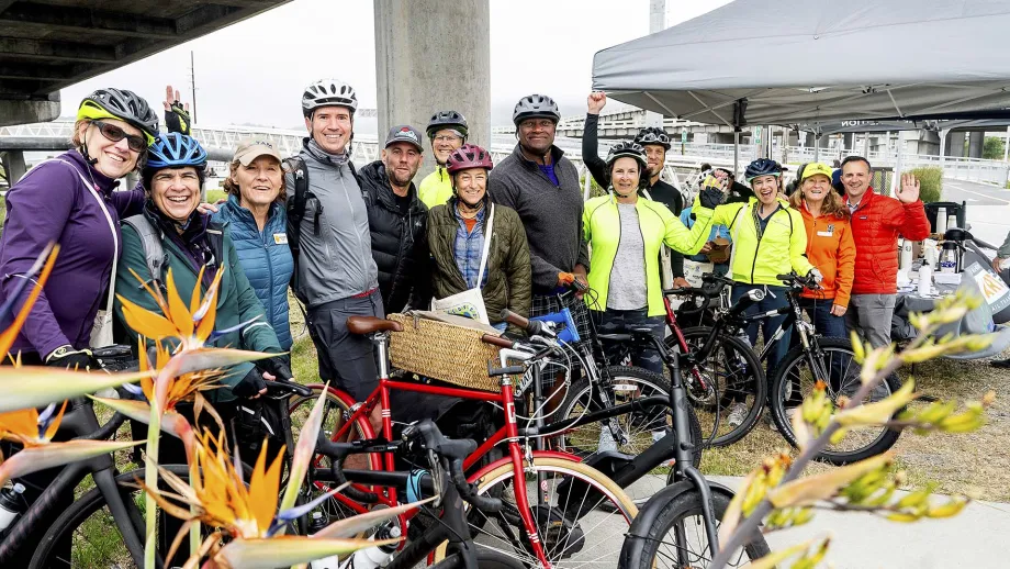 MTC Commissioner Stephanie Moulton-Peters and friends at the Larkspur Bike to Work Day Energizer Station.