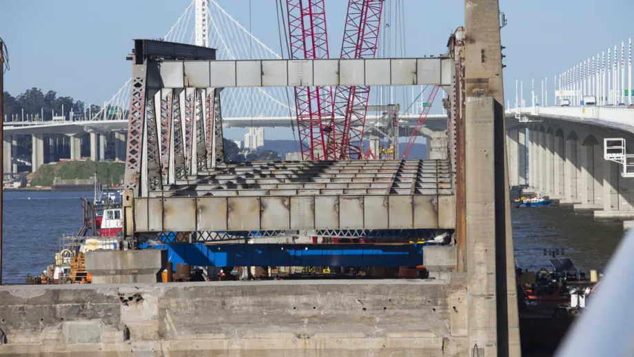 Truss being moved on a barge