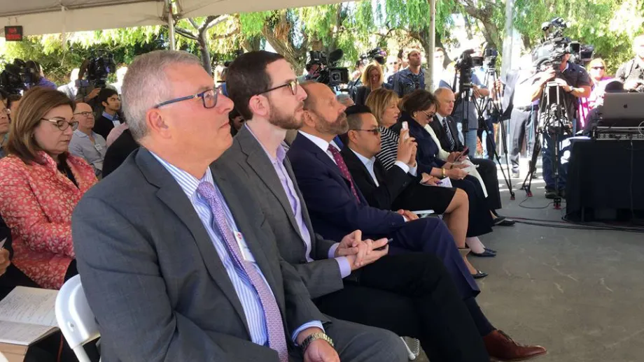 Caltrain GM Jim Hartnett sits next to State Senator Scott Wiener
