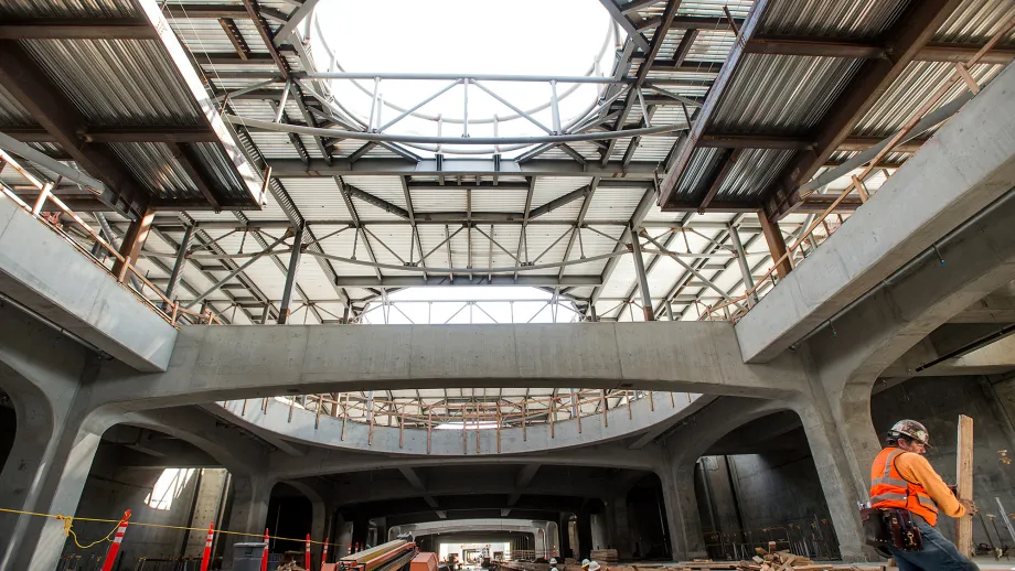 Milpitas BART Station: Workers build the concourse, where passengers will enter to access BART.