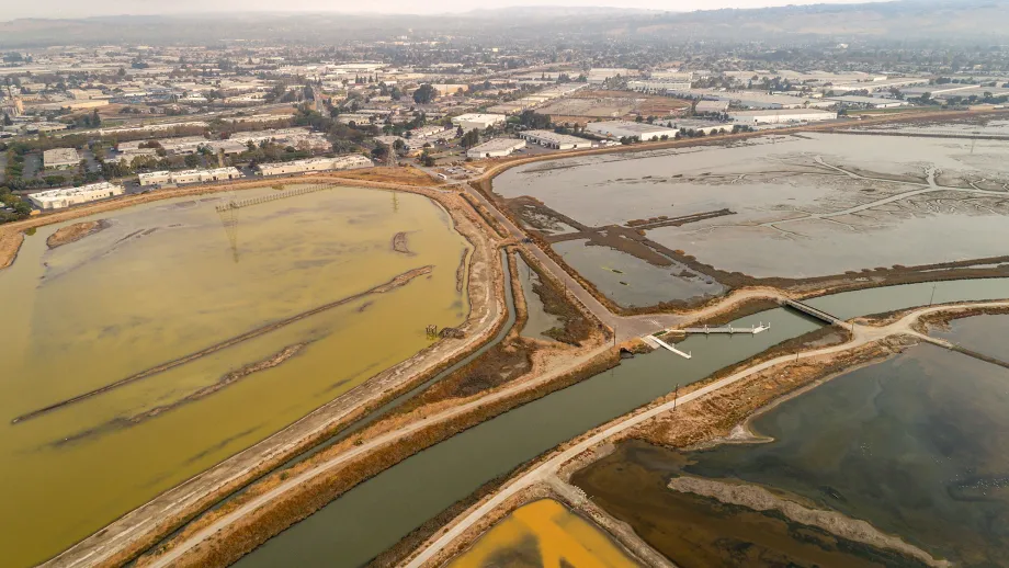 Aerial shot of South Bay Salt Ponds