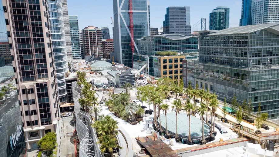 aerial view of Transbay Transit Center rooftop garden
