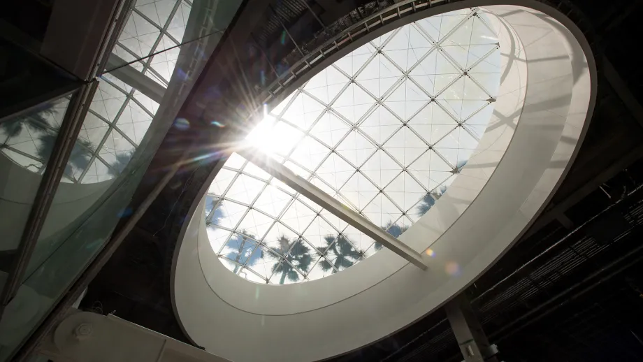view from underneath structure looking through domed window