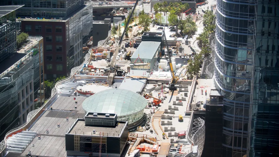 aerial view of Transbay Transit Center rooftop garden