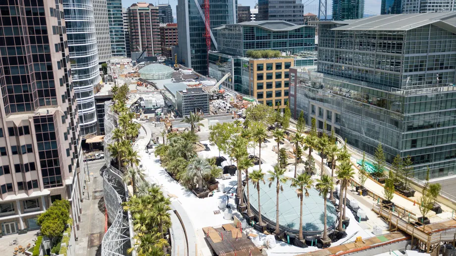 aerial view of Transbay Transit Center rooftop garden