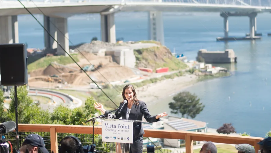 Mayor Libby Schaaf speaking at podium