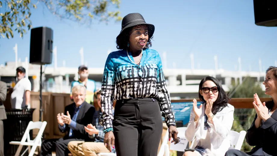 Treasure Island Development Authority (TIDA) Board Member Linda Fadeke Richardson at the Vista Point opening ceremony on Yerba Buena Island