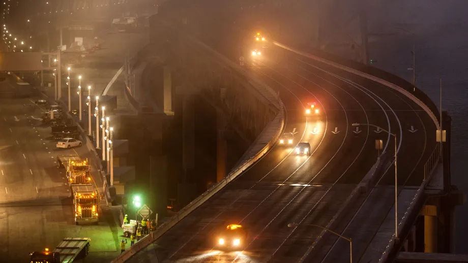 During the five-day Bay Bridge closure leading up to the Labor Day grand opening of the new East Span, construction crews worked 24/7 to add the finishing touches. 
