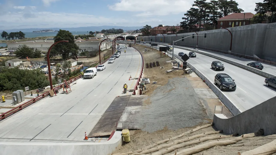 The new Parkway offers three lanes in each direction, with a fourth auxiliary lane along portions of the southbound direction.