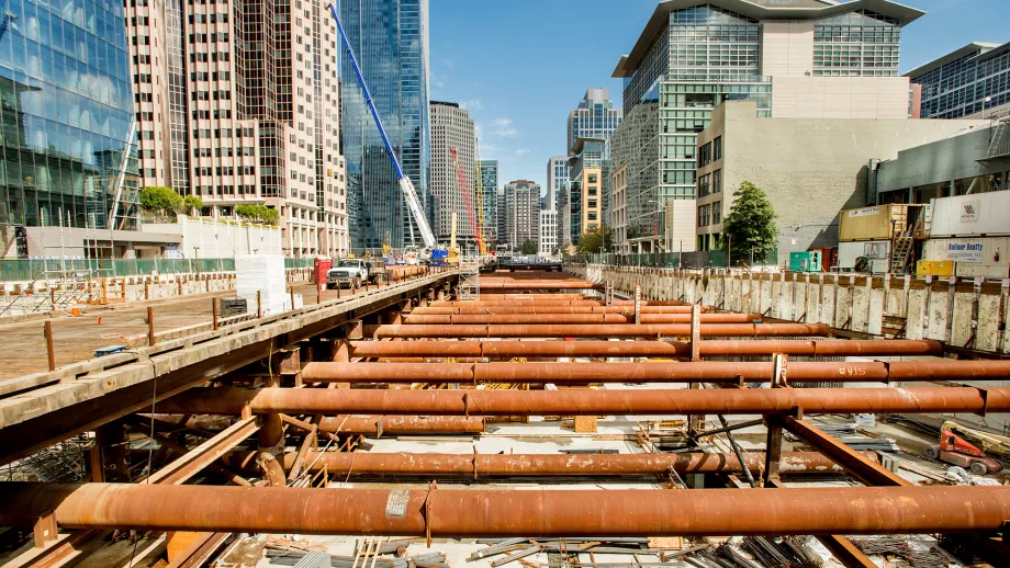 The Transit Transbay Center construction zone stretches for four long blocks. 