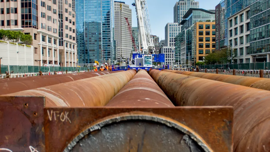 The Transit Transbay Center construction zone stretches for four long blocks. 