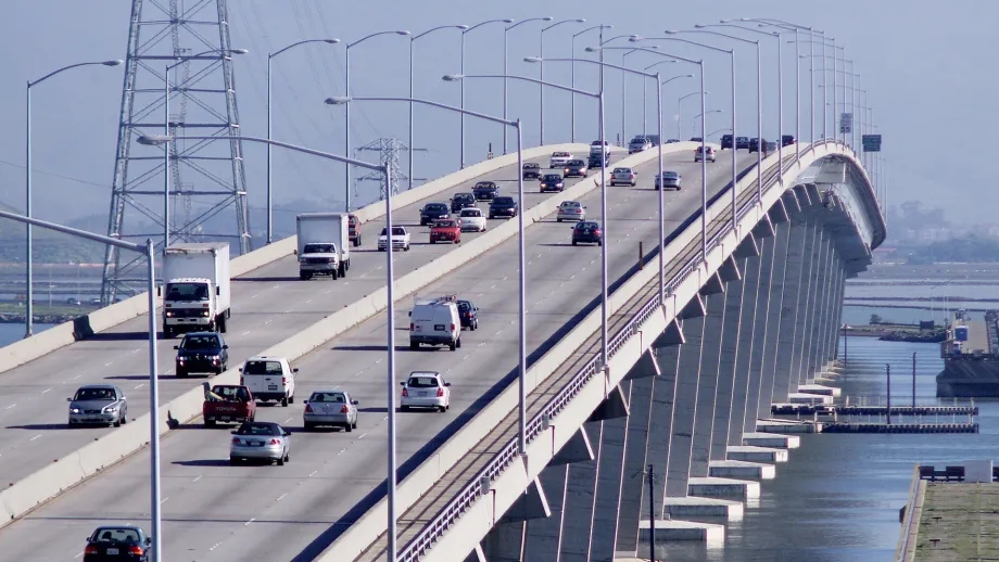 High-angle photo of the Dumbarton Bridge.