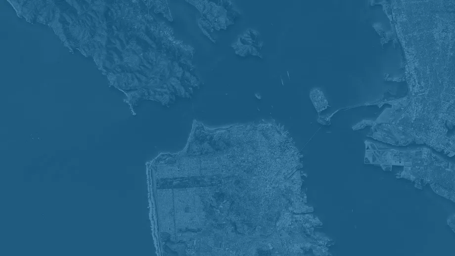 Blue-toned satellite photo of the Bay Area