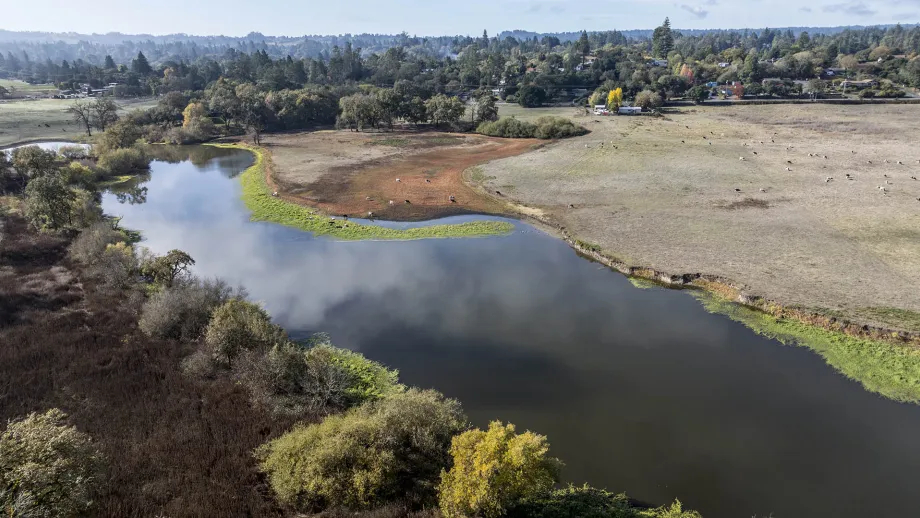 Aerial over agricultural lands in Sonoma county.