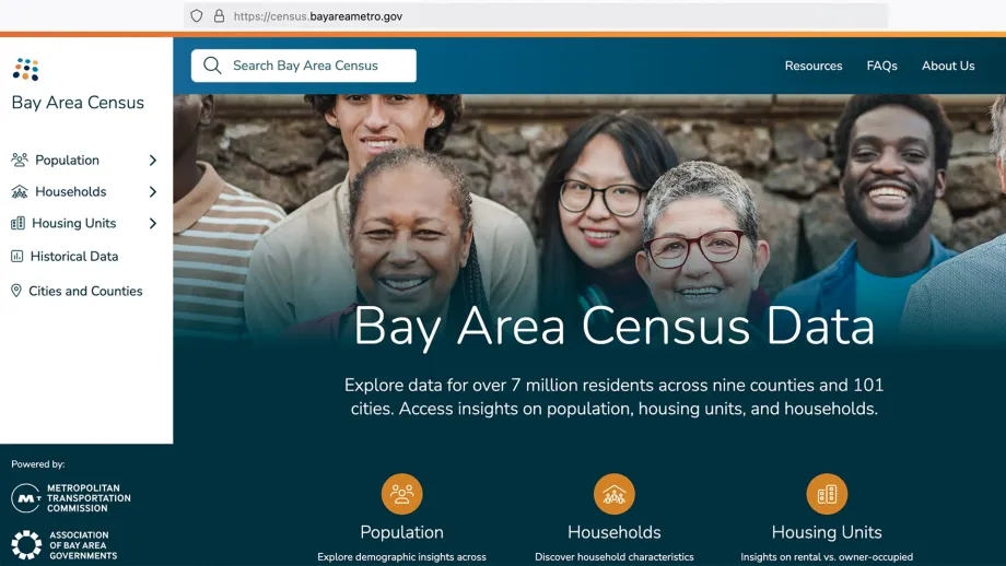 Screen capture of the homepage of Census.bayareametro.gov.