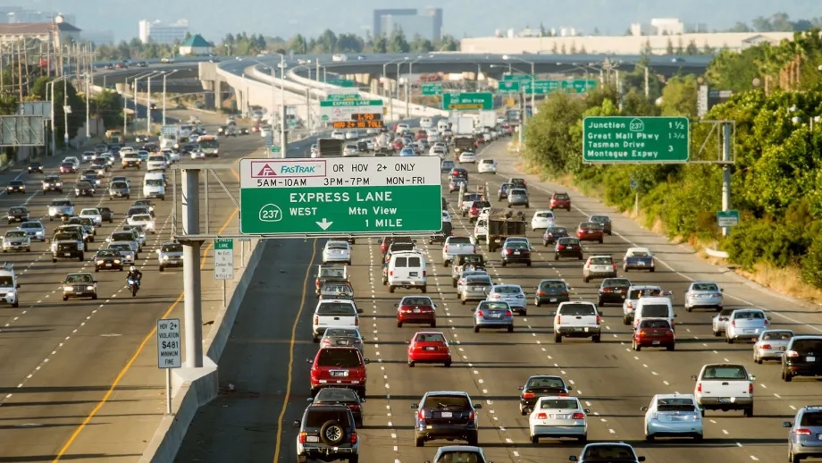 aerial view of highway with cars