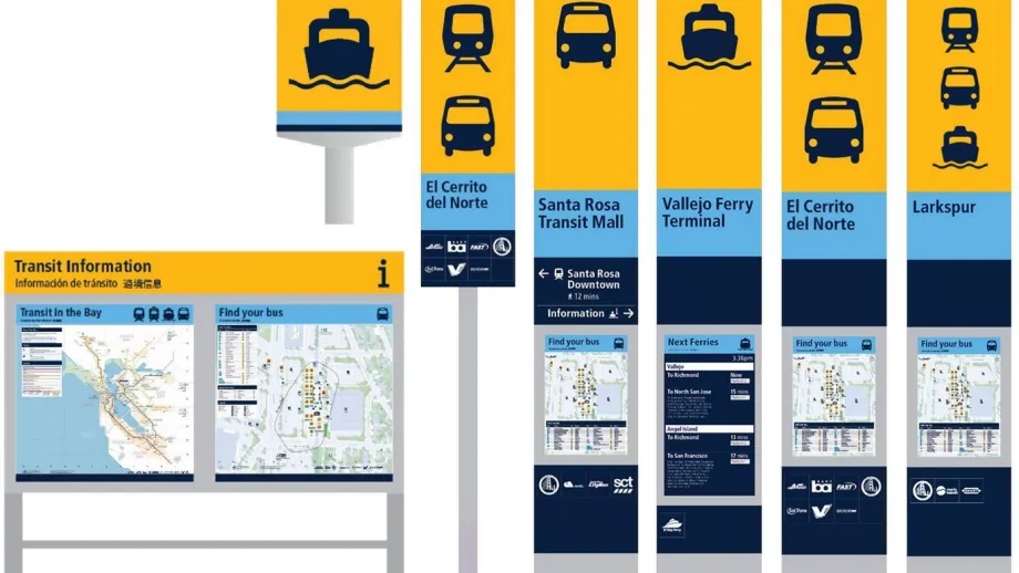 Mockups of potential new signs as part of the Mapping and Wayfinding project.