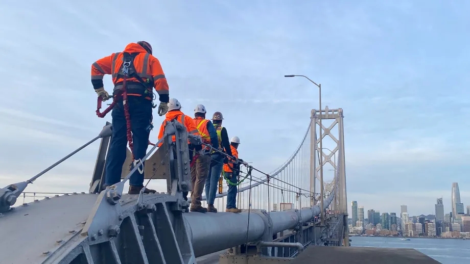 Maintenance workers on the San Francisco-Oakland Bay Bridge.