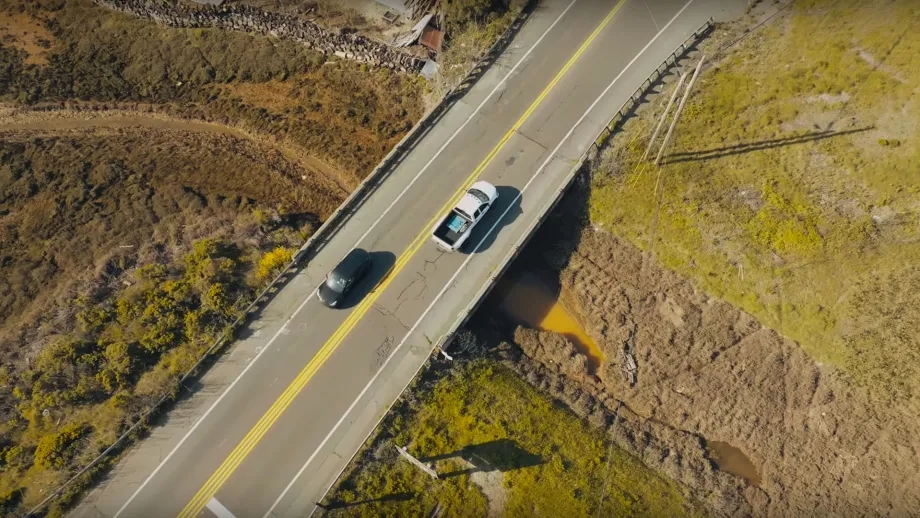 Aerial over Tolay Creek Bridge.