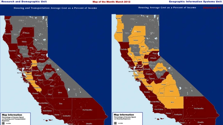 map of Center for Neighborhood Technology's Housing and Transportation Affordability Index 